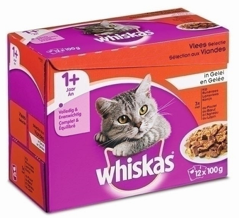 Whiskas kattenvoer Adult Vlees in Gelei <br>12 x 100 gr